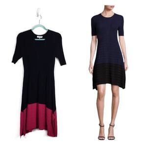 Opening Ceremony Delta Linear Sweater Dress Large Black Ribbed Knit  Asymmetric